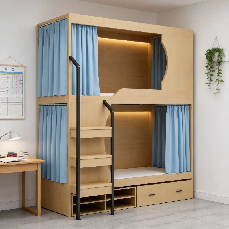 Space capsule upper and lower beds Student dormitory upper and lower bunk Solid wood double high and low bed Youth Hostel