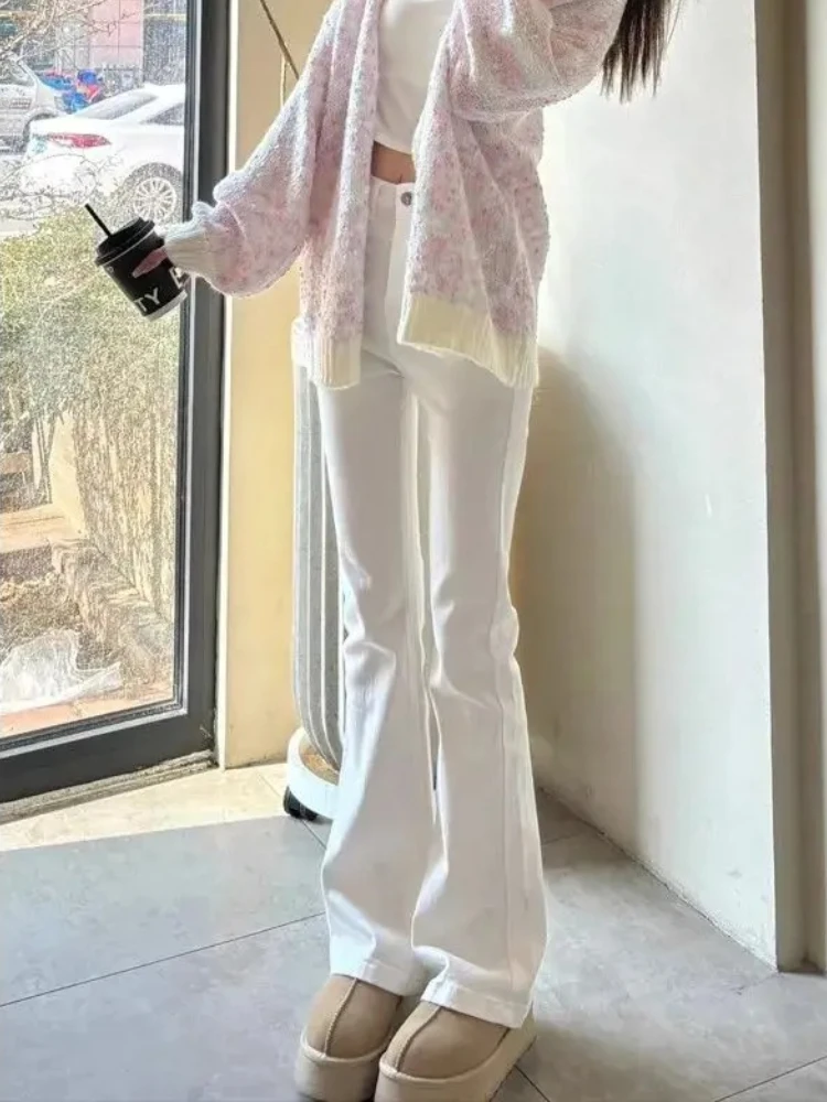 White Jeans Women Korean Simple Mujer Spring Autumn Vintage Street Style Denim Chic Solid New Retro Full Length Casual All-match