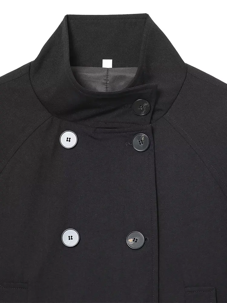 NLZGMSJ الوقوف طوق المرأة سترة معطف 2025 الخريف مزدوجة الصدر فضفاضة الإناث طويلة الأكمام سترة عالية الشارع معطف قصير غير رسمي #3