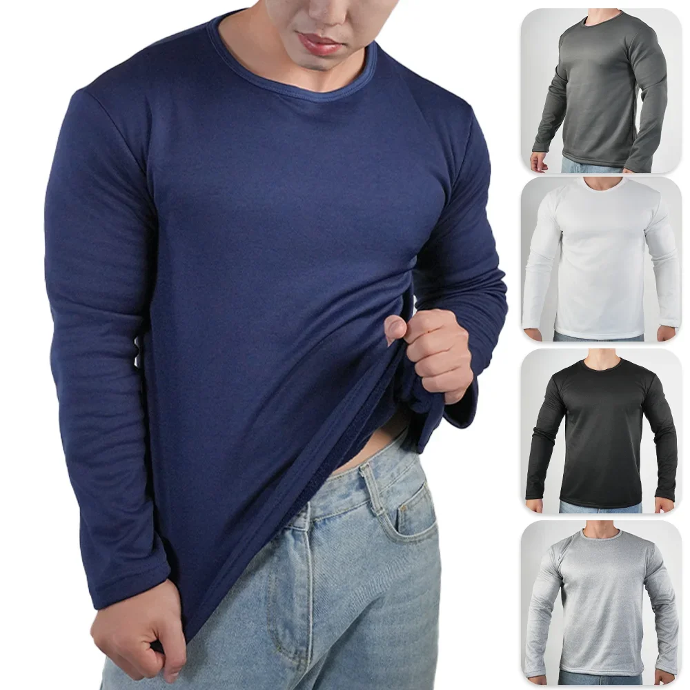 1Pcs Winter Warm Thermal Shirt For Men Fleece T Shirt Underwear Tops Man Long Sleeve Sweatshirt T-shirts M-5XL Plus Size Tshirt