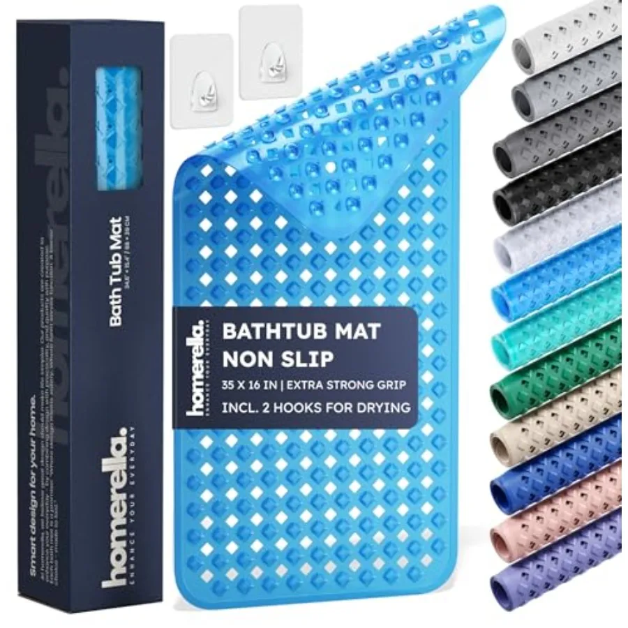 

Bathtub Mat Non Slip 35x16 - ® Bath Mat Incl. Hooks for Drying Extra Long 100% BPA Free Shower Mat Non Slip Anti Mold Machine W