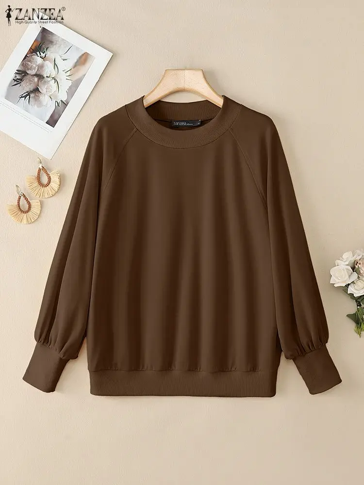 

ZANZEA 2025 женский пуловер с рукавами реглан, толстовки, повседневные однотонные толстовки с круглым вырезом и длинными рукавами, осенние уютные топы