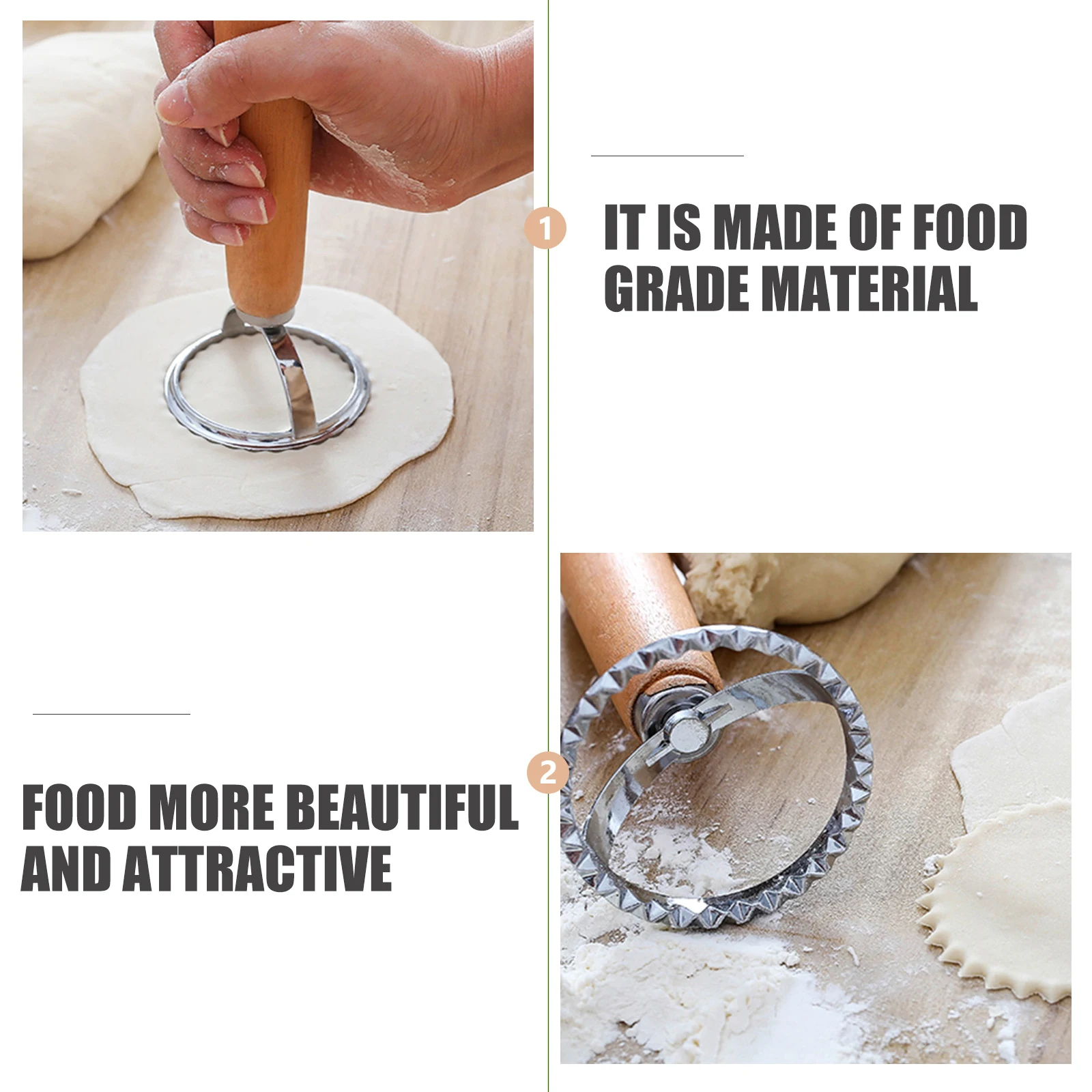 

3Pcs Biscuit Mold Wooden Handle Embossed Cutter Cake Dumpling Skin Cookie Cutter Kitchen Tool for Pastry Decoration and Baking