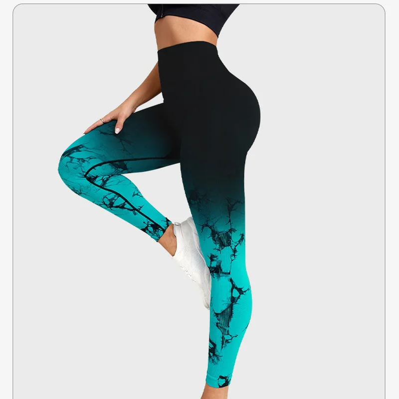 2023 New Gradient Tie Dye Yoga Pants Women Seamless Sport Leggings  High Waist and Hip Lift Fitness Suit Elastic Tights