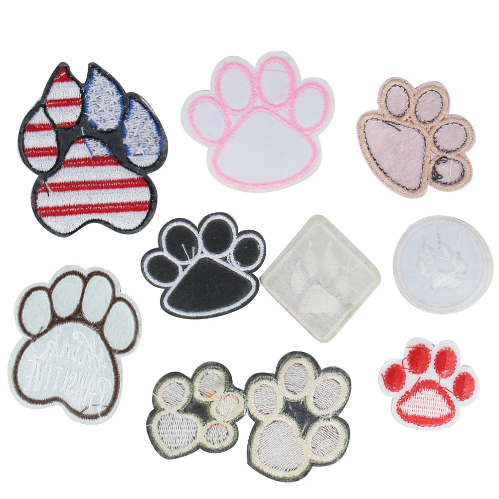 Diy Sewing Patch Baby Shirts Trousers Holes Embroidery Hand Sewn Dog Paw Print Decoration Sew-on Beaded Paste Patches 9pc/lot