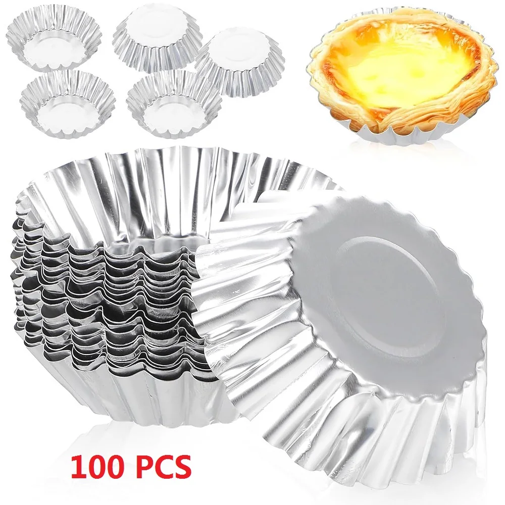 100 Uds Mini moldes para huevos tarta pequeña tartaletas postre magdalenas sartenes molde para huevos de estaño utensilios para hornear
