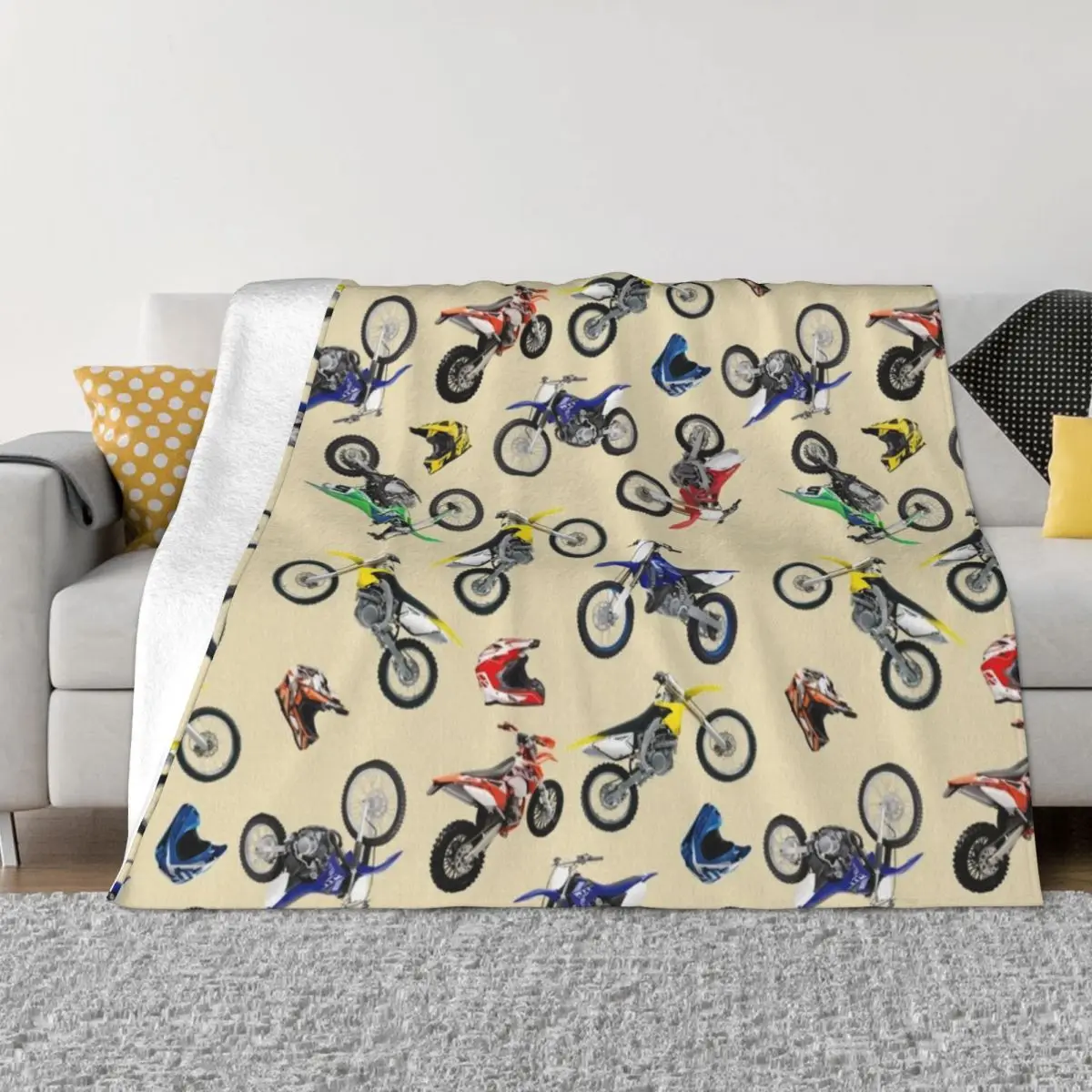 Motocross Bikes And Helmets Pattern Throw Blanket Summer Luxury St Blankets