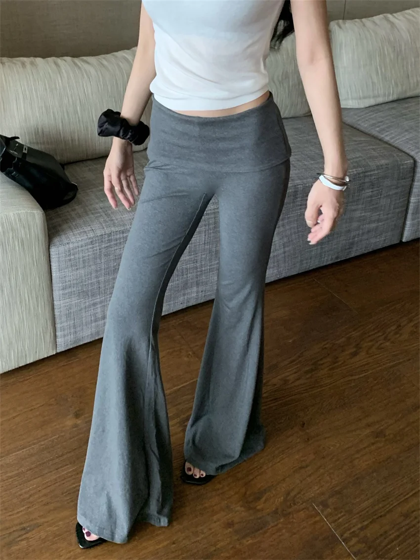 

PLAMTEE Flare Pants Women Slim New Daily Office Lady 2024 Streetwear High Waist Casual All Match Fashion Summer Mopping