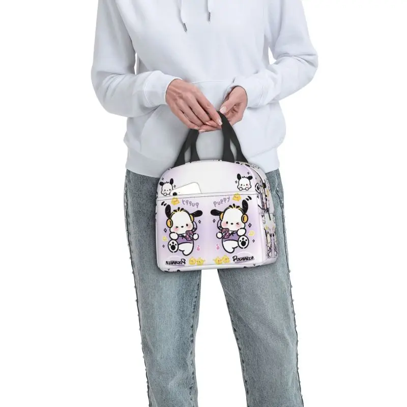 Borsa da pranzo isolata Sanrio Pochacco personalizzata per le donne borsa termica per il pranzo impermeabile Disney Cooler Tote Kids School Children