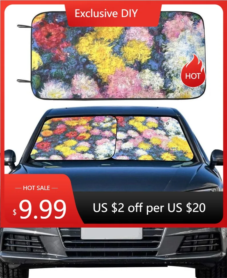 

Monet's Carnations Auto Sun Shade, Floral Windshield Cover