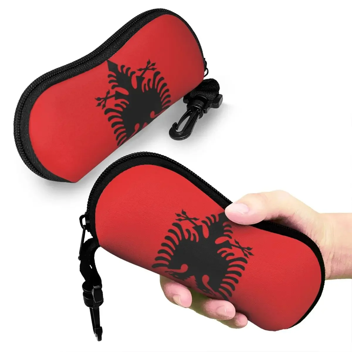 Custodia morbida per occhiali da sole con bandiera albania Custodia morbida per occhiali con cerniera in neoprene Scatola protettiva personalizzata per occhiali