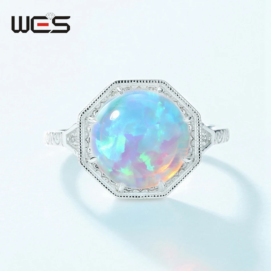 WES 925 Sterling Silver Open Rings For Women Lab Created Opal 10*10mm Wedding Birthday Gifts With Box Luxury Jewelry Wholesale