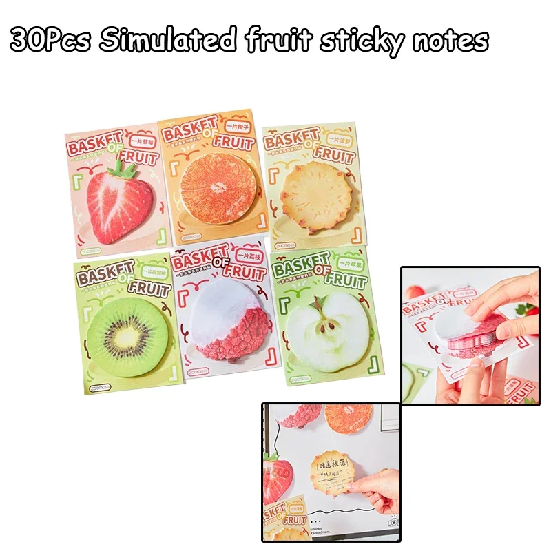 

30 Pcs Cute Creative Food Material Sticky Notes Simulate Vegetable Fruits Mini Notes Message Notepad Diy Elf-Stick Memo Pads