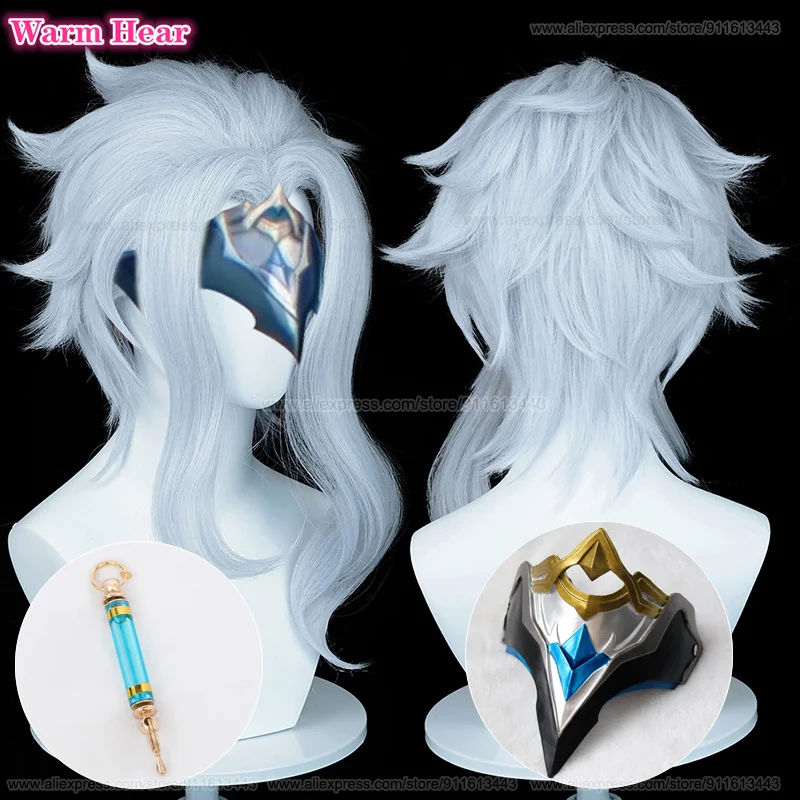  Fatui Cosplay Doctor II Dottore Cosplay Wig 50cm Light Blue Anime Wigs Heat Resistant Synthetic Hair + Wig Cap