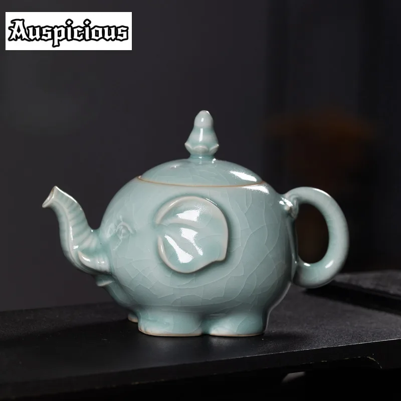 

210ml Longquan Celadon Crackle Glaze Elephant Teapot Vintage Tea Infuser Pot Tea Maker Kettle with Ball Hole Teaware Collection