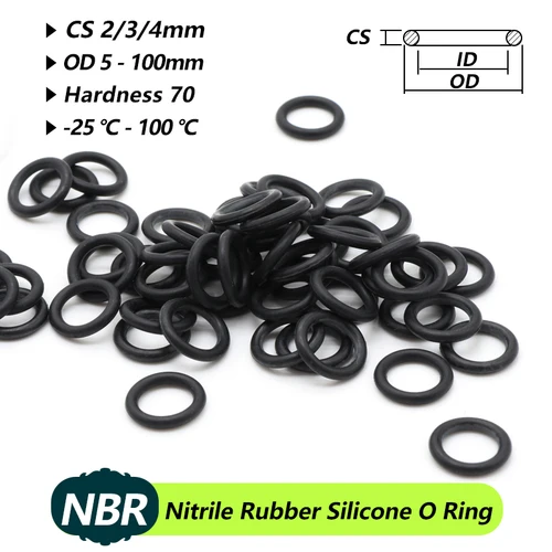 10 Uds CS 2 3 4mm NBR junta tórica de caucho de nitrilo arandela de sellado negra OD 5mm ~ 100mm redondo tipo O resistente a la corrosión o-ring