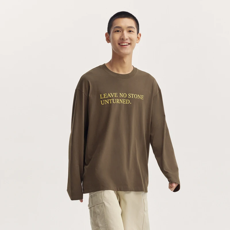 Semir T-Shirt Men Long Sleeve T-Shirt Pure Cotton 2024 New Autumn Printed Loose Fit Top Layering or as a Stylish Couple Shirt