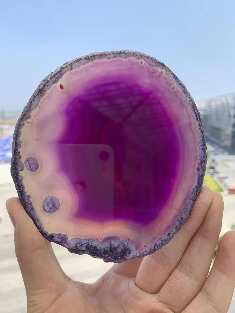 Purple Agate Plate Geoid Crystal Mineral Agate Slice Coasters