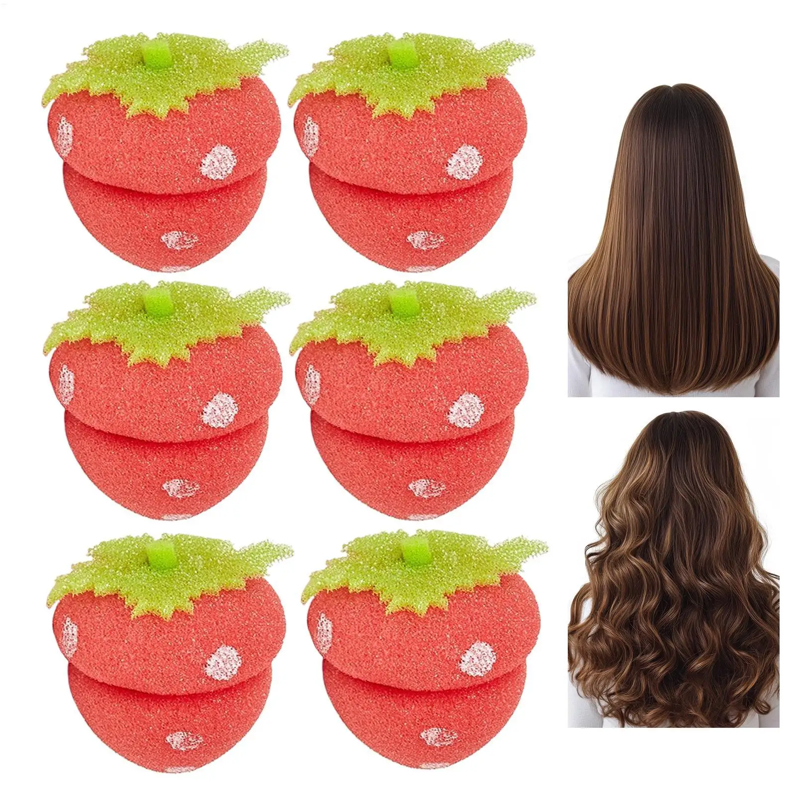 Strawberry Hair Curlers 6 Pieces Soft Sponge Overnight Natural Looking Strawberry Heatless Curling Iron for Women Girls Teens
