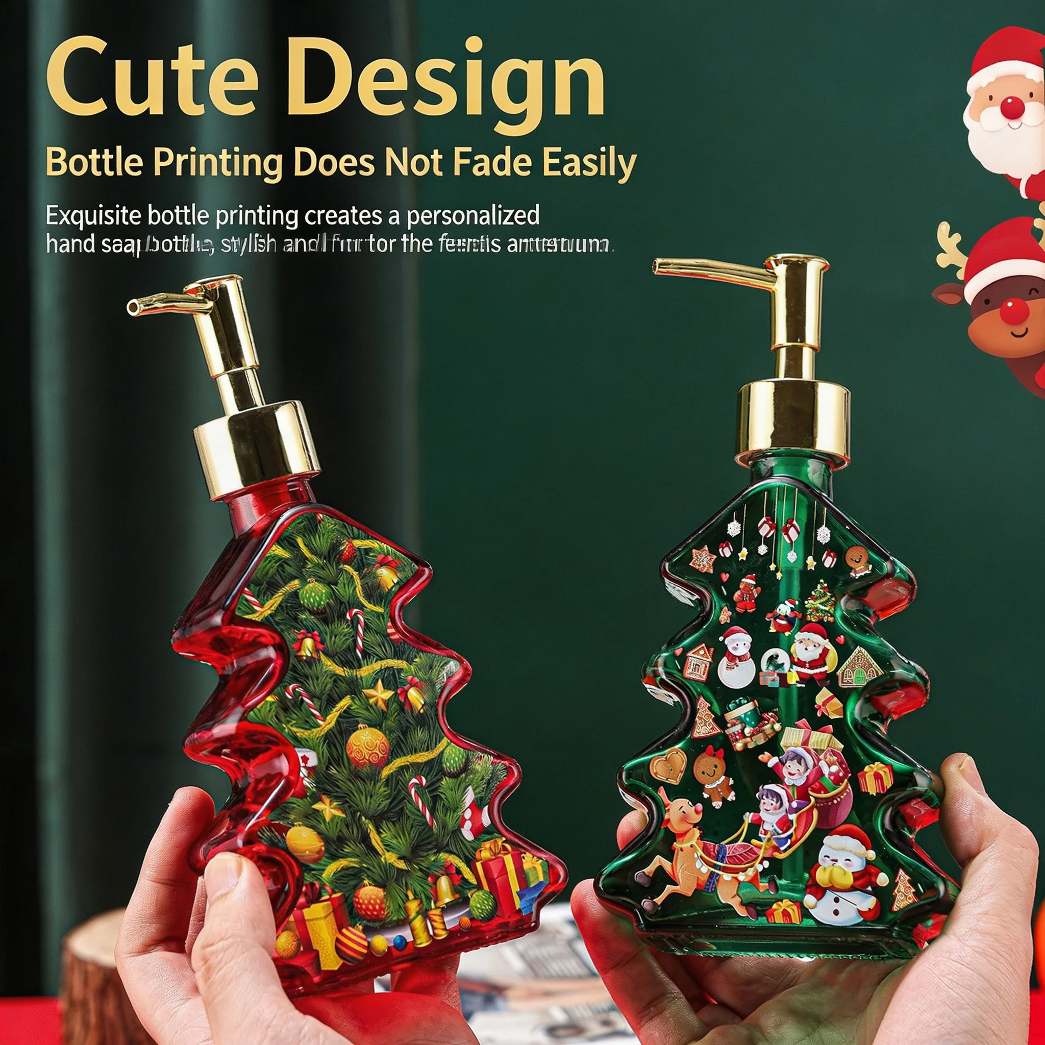 Refillable Christmas Tree Glass Soap Dispenser Empty Pump Bottle for Hand Lotion Bathroom Xmas Decoration