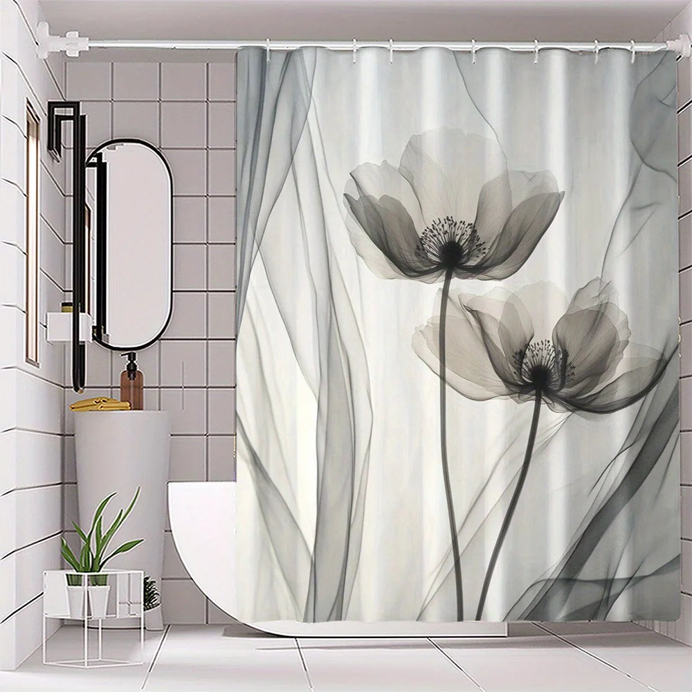 1 Piece Printed Polyester Shower Curtain - No Drilling Required, Machine Washable Bathroom Decor, Machine Washable Fabric