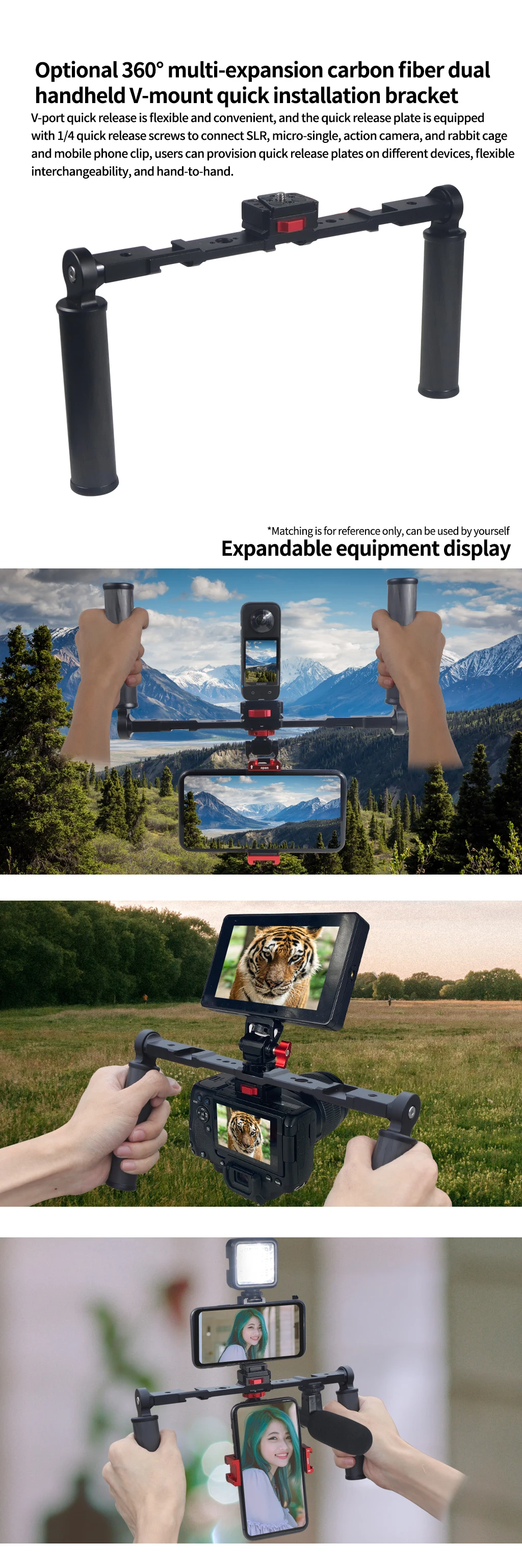 Dualer Handgriff-Halter Gimbal-Griff Stabilisator Video-Rig 1/4 3/8 Zoll Halterung Lichthalterung für GoPro11 für Insta360 X3 Smartphone Vlog – Detail 7