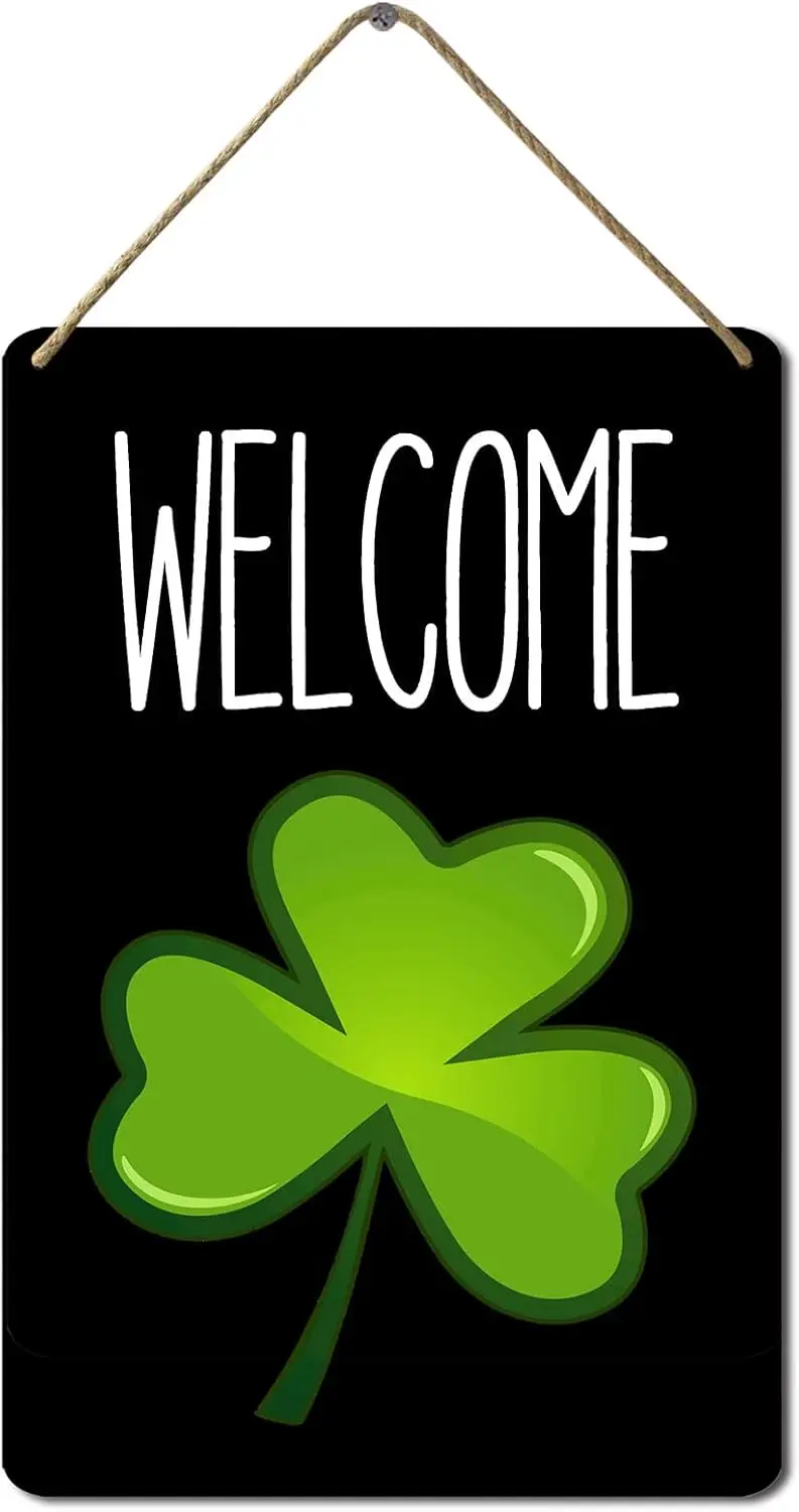 BTFSigns Wooden Hanging Sign Colorlife Welcome St Patricks Day Garden Signs Wall Art Decor 8x12 Inch Shamrock Lucky Clover  sign