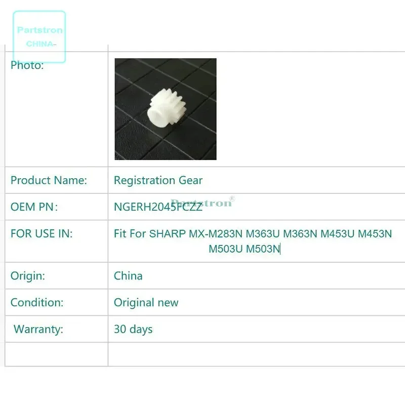 Original Registration Gear NGERH2045FCZZ For use in SHARP MX-M283N M363U M363N M453U M453N M503U M503N Copier Parts