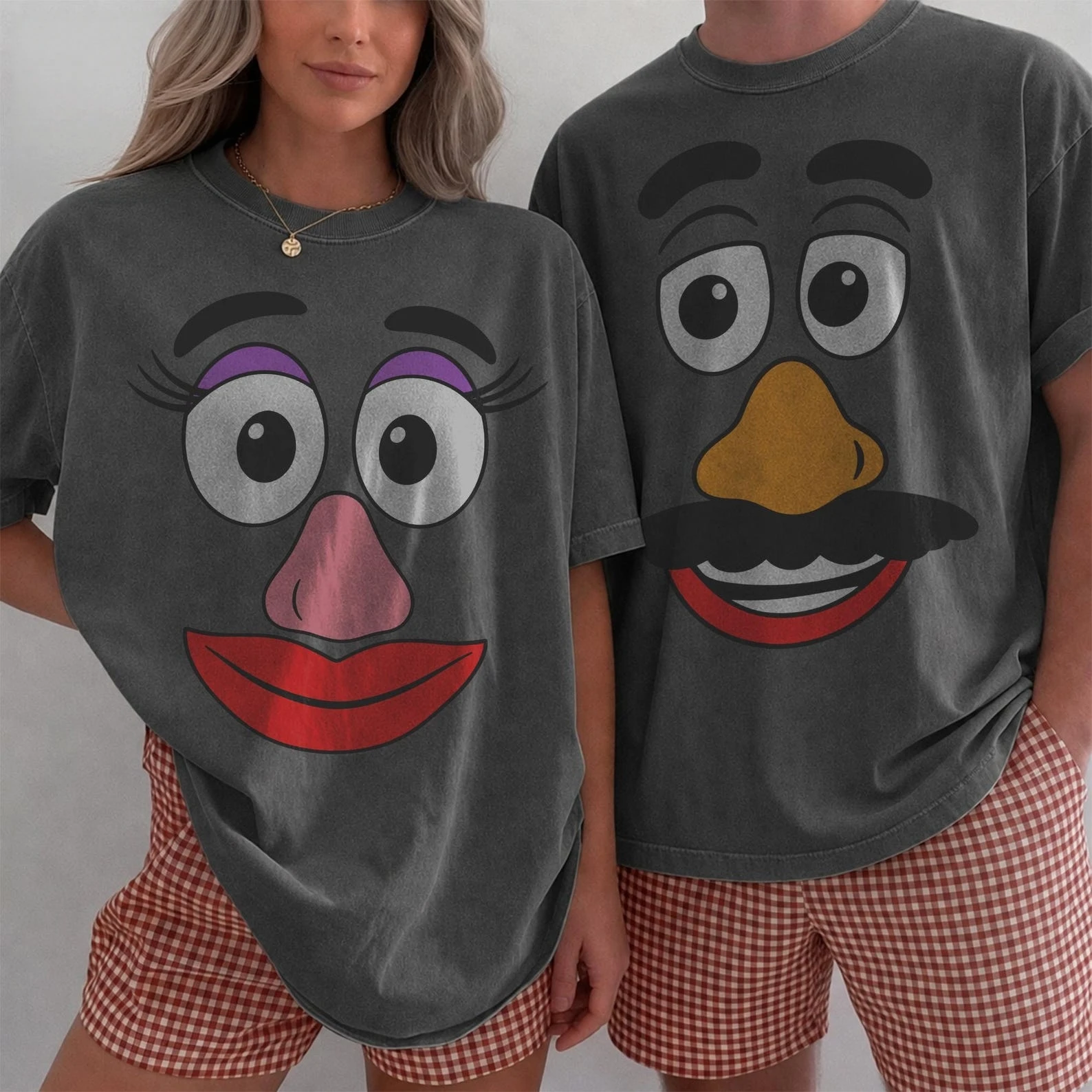 Autumn New Potato Mr. Potato Mrs. Couple Cotton T-shirt Men/Women Y2K Street Daily Couple Dress Kids Halloween Cosplay T-shirt
