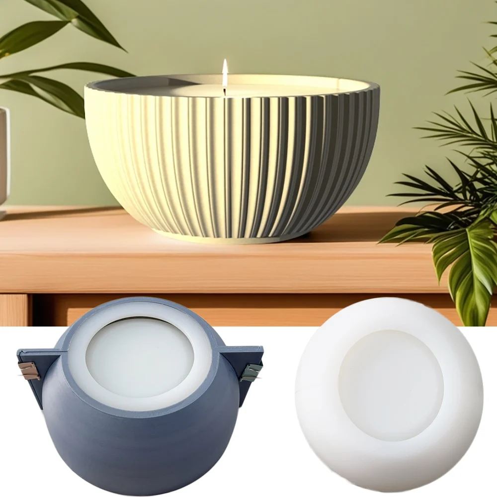 

23cm Super Large Planters Silicone Mold for Cement Candle Vessel,Handmade Huge Striped Floor Pot,Kitchen Concrete Storage Bowls
