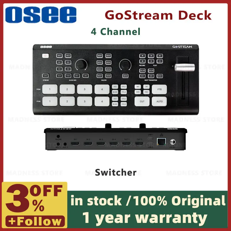 IN STOCK OSEE GoStream Deck Video Switcher 4 channel HDMI-Compatible Live Streaming Extra Video Inputs And Outputs