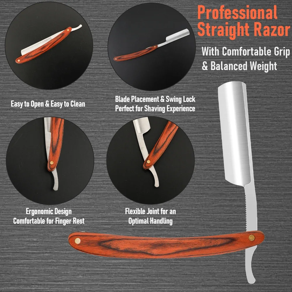 Barbiere professionale Rasoio da uomo con bordo dritto Coltelli da barbiere Rasoio manuale per la cura della barba con panno per pulire