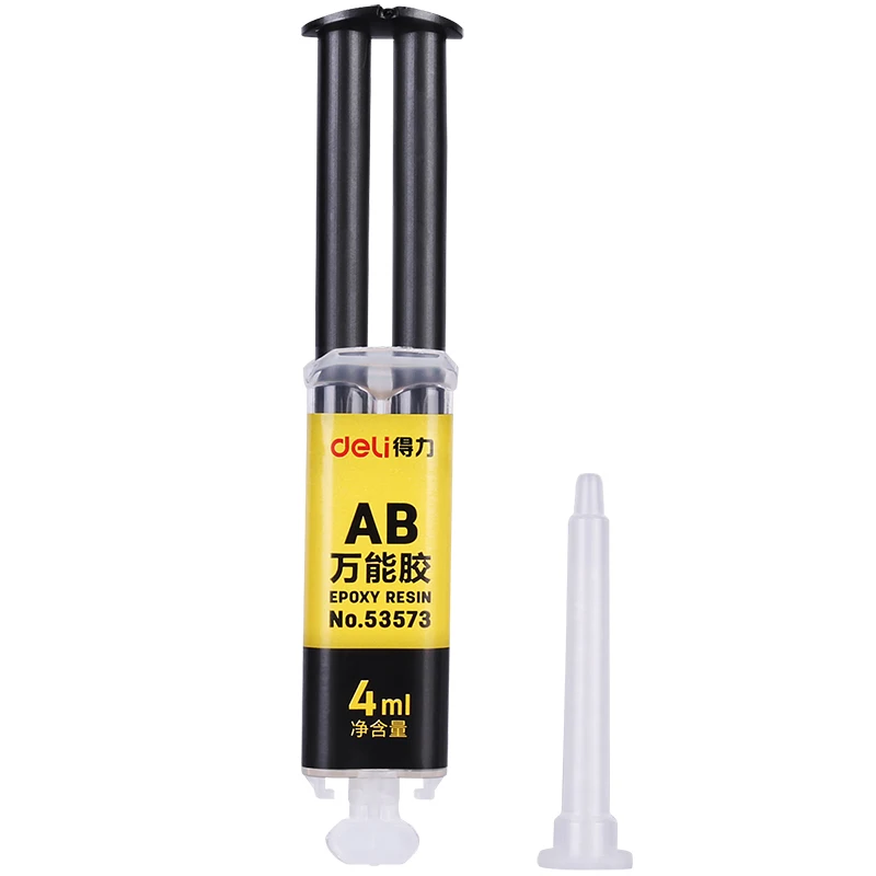 Cola AB de resina epóxi Deli, cura de 2 minutos, cola super líquida para borracha de metal de vidro, à prova d'água, adesivo forte, 53573, 4ml, 1