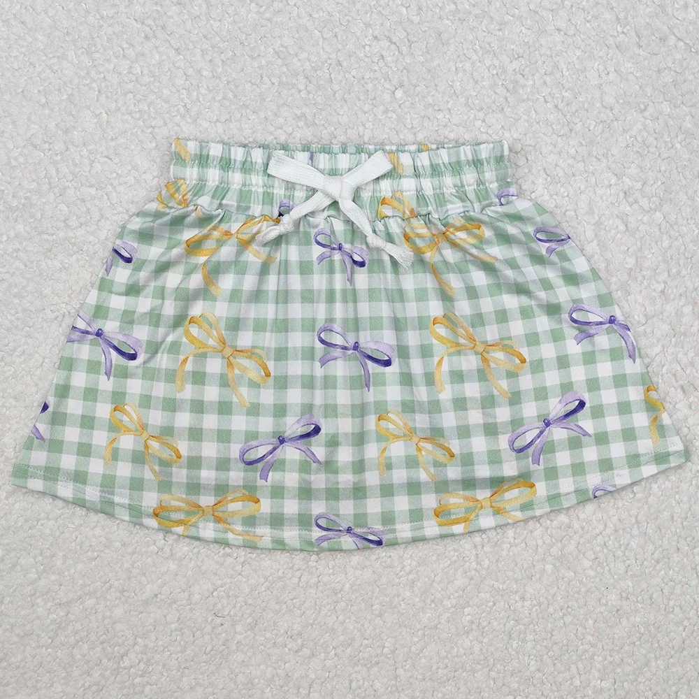 Hot Sale Baby Girls Skirts Mardi Gras Checkered Bows Boots Skort Skirts Kids Clothes Children Clothing New Girls Boutique Skirts