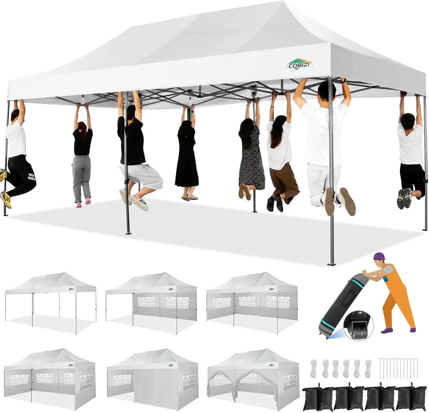 

10x20 Heavy Duty Pop up Canopy Tent with 6 sidewalls Easy Up Commercial Outdoor Wedding Party Tents for Parties All Season Wi