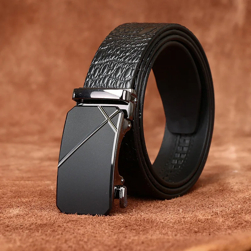 

Embossed Crocodile Pattern Plant Tanned Top Layer Cowhide Men's Leather Belt Genuine Leather Automatic Buckle Belt New Business