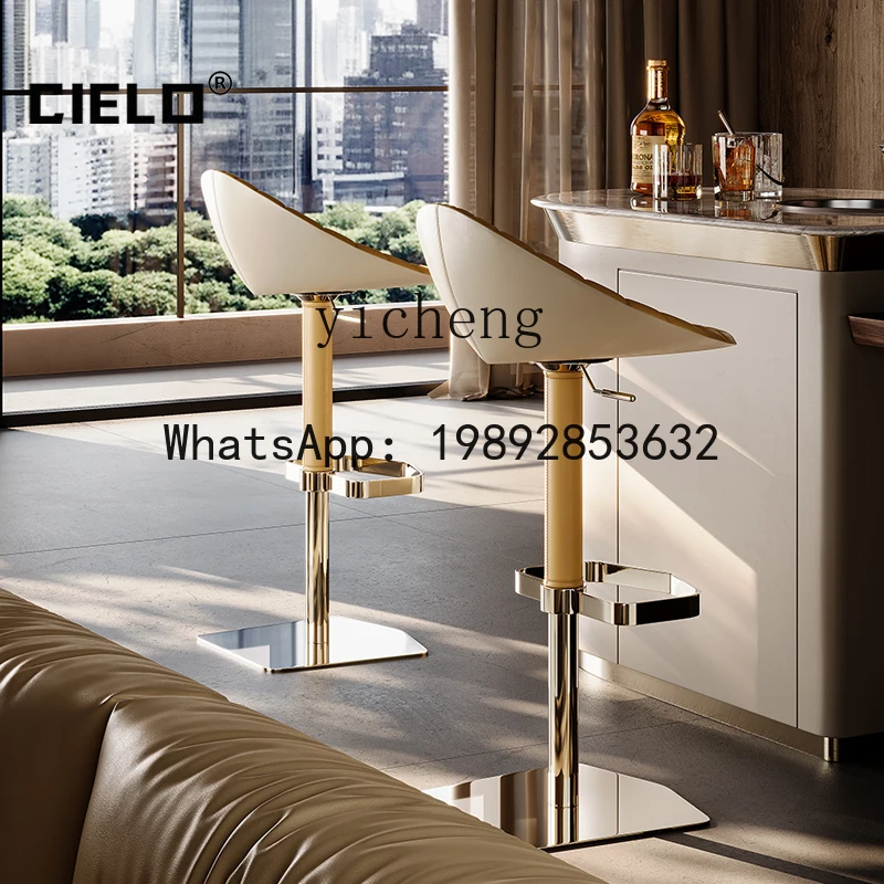 كرسي بار رفع LYY خفيف فاخر وبسيط من الجلد كرسي بار للاستقبال مقعد مرتفع #3