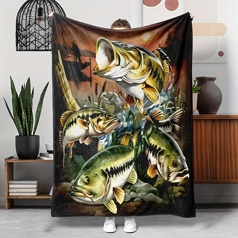 

Мягкое фланелевое одеяло с рисунком рыбы, идеальный подарок для любителей рыбалки, легкий вес для дивана, кемпинга, путешествий, уютный декор