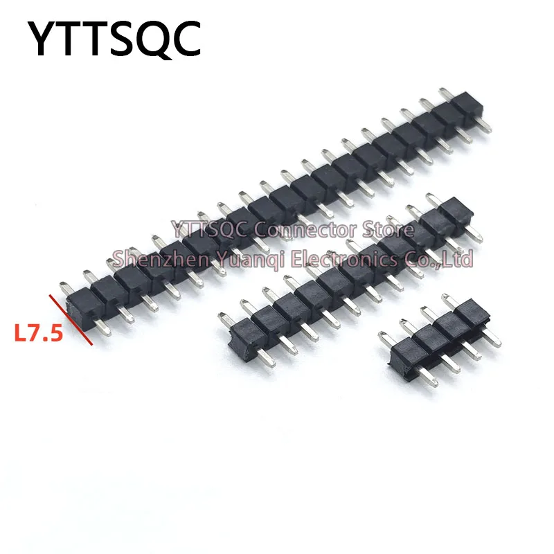 50개 2.54mm 피치 핀 헤더 단일 행 수컷 로우 프로파일 L7.5 분리형 PCB 보드 커넥터 스트레이트 핀헤더 플러그 1*2P-40핀