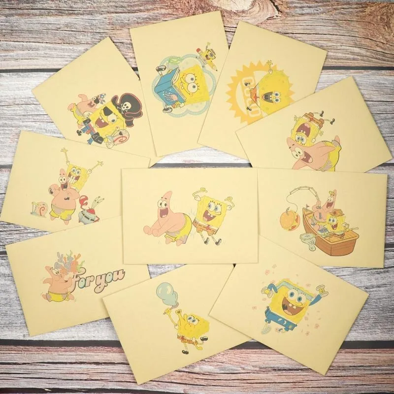 Cute SpongeBo SquarePants Kraft Stationery Set Letter Paper Envelope Draft Paper for School Activity Thank You Love Letter Note