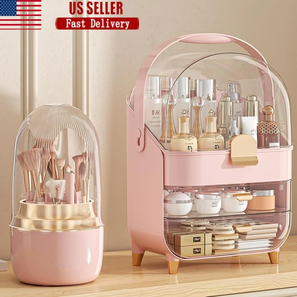 

Makeup Organizer Storage Box Skincare Holder Countertop Cosmetic Display Case Bathroom Organizer Dustproof Gift Teen Girls