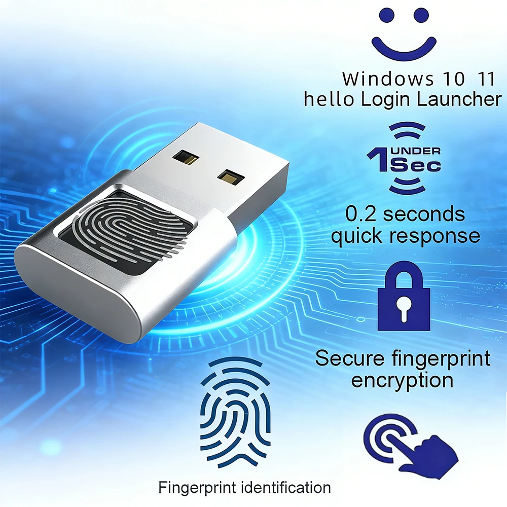 Portable USB Fingerprint Scanner for Laptop PC Windows 10 Windows 11 Mini Biometric Reader Windows Hello Security Unlock Dongle