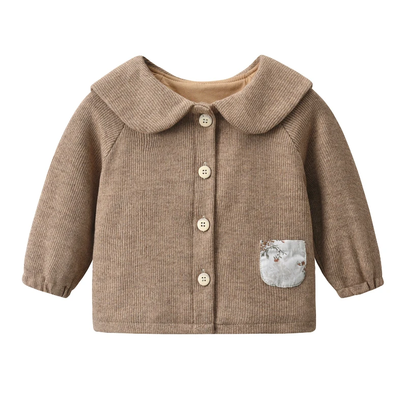 Jersey nuevo para niños y niñas, abrigo bonito, prendas de punto esponjosas y encantadoras con cuello Peter Pan, ropa para exteriores para bebés, otoño a juego