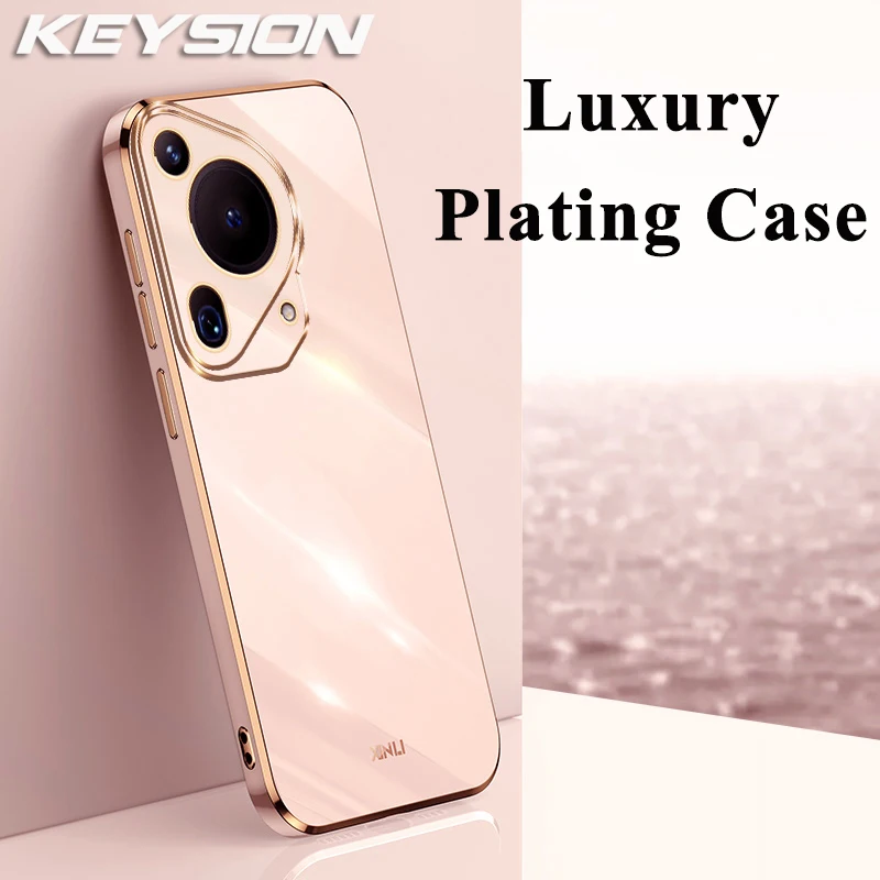 KEYSION Luxury Plating Case for Huawei Pura 70 Ultra P70 Soft TPU Silicone Square Shockproof Phone Cover for Huawei Pura 70 Pro+