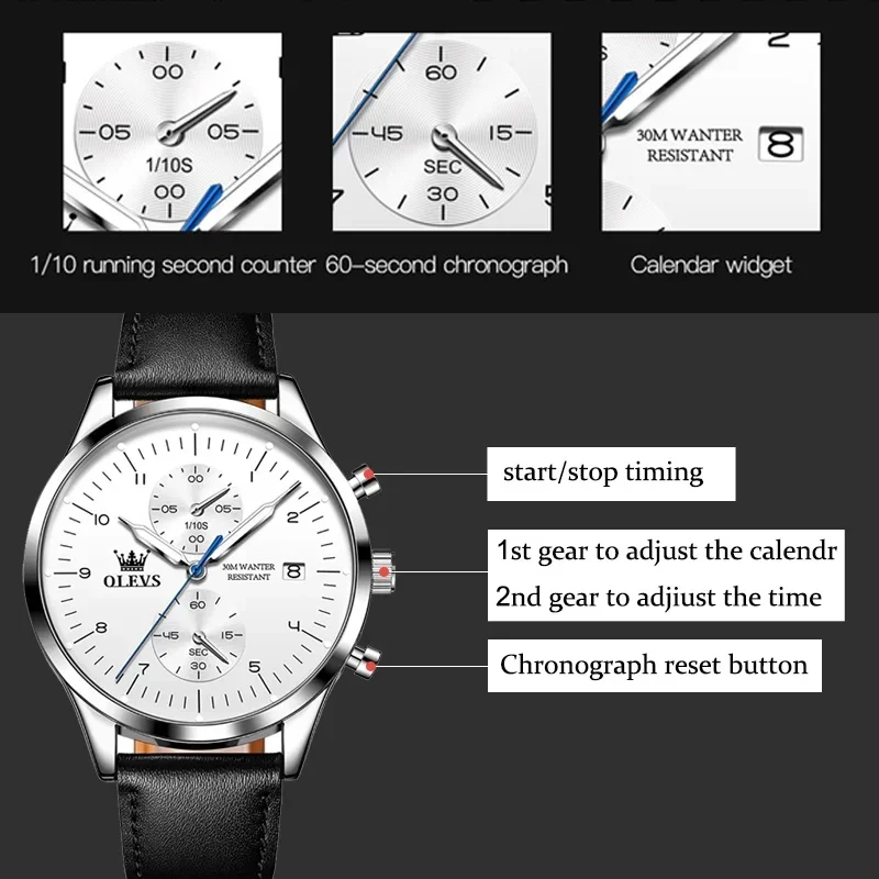 OLEVS Watches for Men Original Brand Quartz Luxury Business Men\'s Watch Waterproof Luminous Date Fashion Chronograph Wristwatch