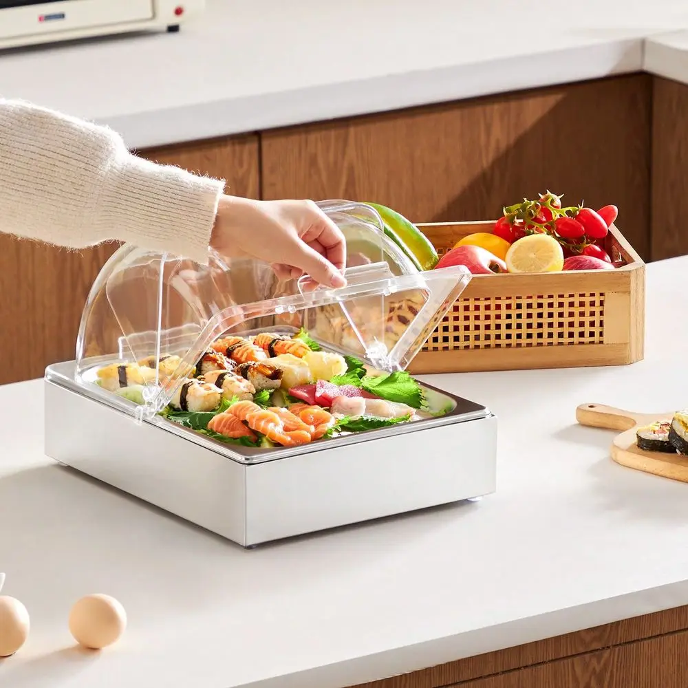 

Food Serving Display Container, 1 X 1 2 Pan Stainless Steel Food Serving Tray, Buffet Condiment Dispenser Display Rack With Cle