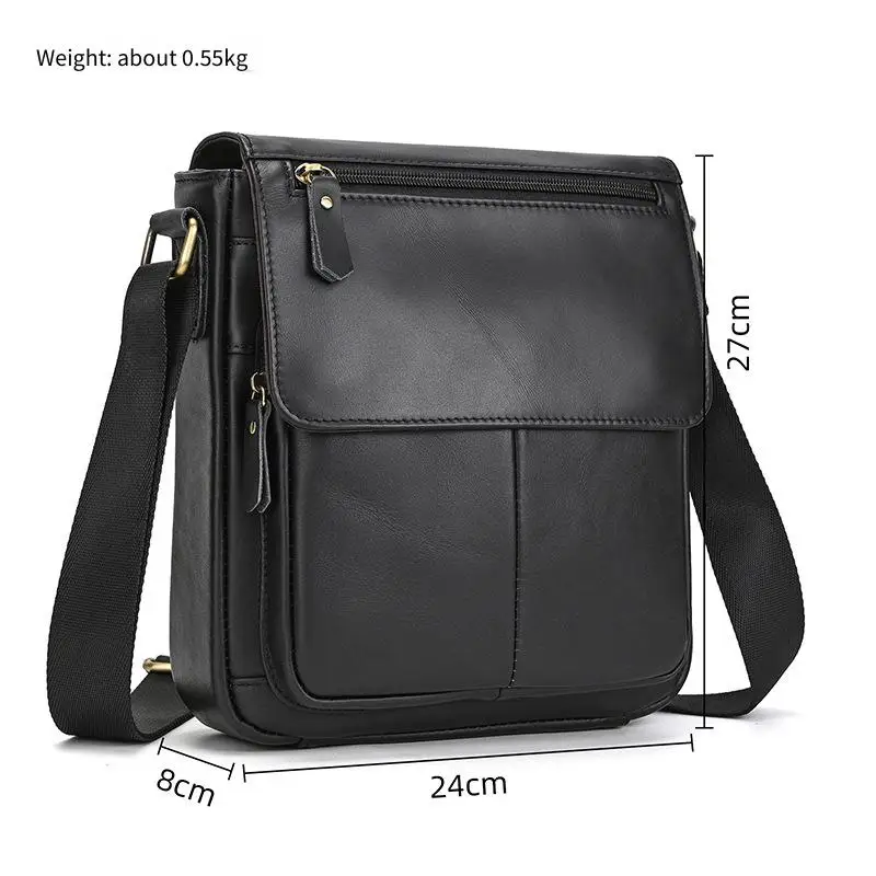 New Top Grain Leather Mens Crossbody Bag Large Capacity Flap Closure Premium Commuter Shoulder Bag for Work