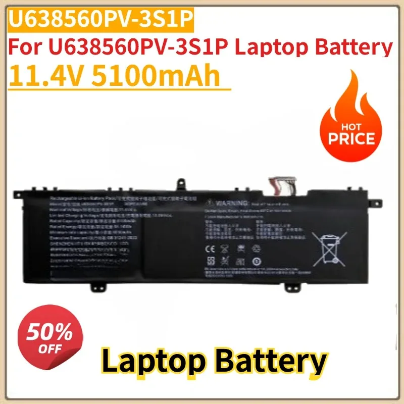 

High Quality New Replacement Laptop Battery 11.4V 5100mAh 58.14Wh for U638560PV-3S1P
