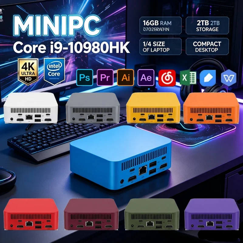 Vibrant Pocket Mini PC Intel I9‑10980HK,16GB 2TB NVMe SSD Win11 WiFi6 BT5.2 4K Workstation for Gaming,Office & Live Streaming