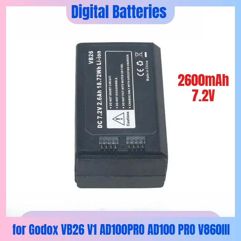 

2600mAh 7.2V Li-Ion Rechargeable Battery for Godox VB26 V1 AD100PRO AD100 PRO V860III Photographic Batteries